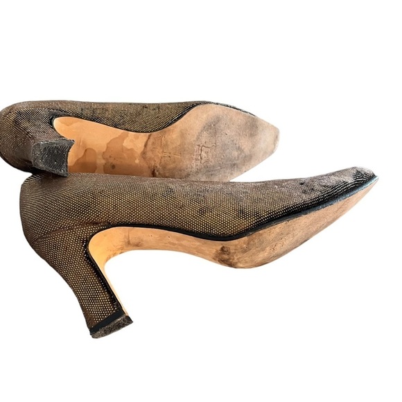 Vintage Margaret Jerrold Gold Lame Knit Pumps Leather Sole 8 - Picture 5 of 11
